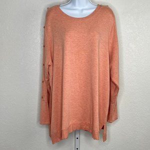 Soft Surroundings L/XL Heathered Salmon long Sleeve Crew Pullover cut out sleeve